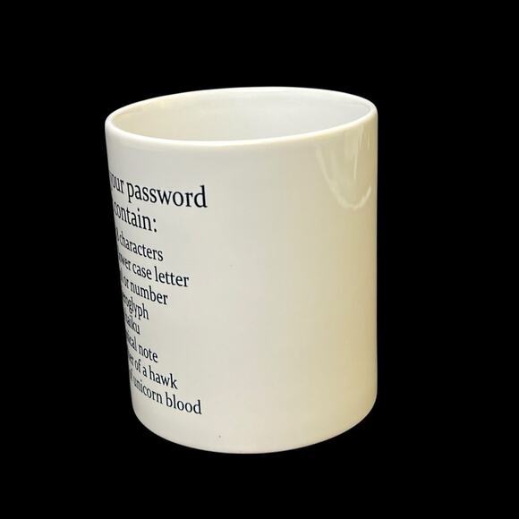 Coffee Mug Comical Password Must Contain Ceramic Cup White Black Letters Amusing - Picture 5 of 10
